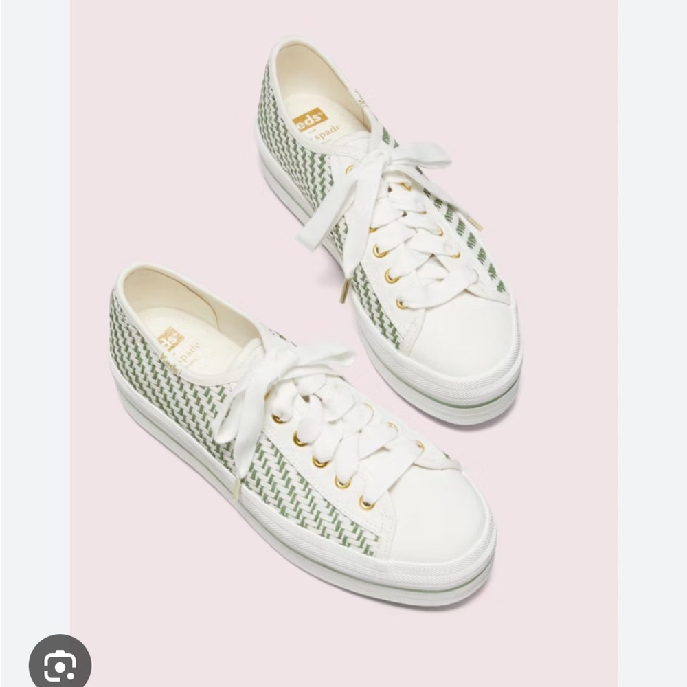 Kate Spade x Keds Triple Up White and Green Platform Sneakers